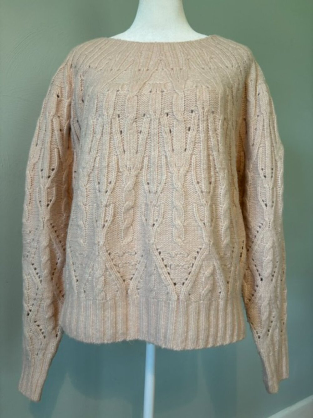 WHBM Boat Neck Cable Knit Sweater in Heather Petal Blush Women's Size Medium